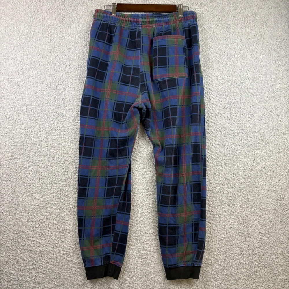 Jordan Flight Pants Mens Large Blue Plaid Fleece Joggers Jumpman Logo Nike